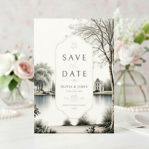 Französische Château-Geheimgarten-Hochzeit  Save The Date