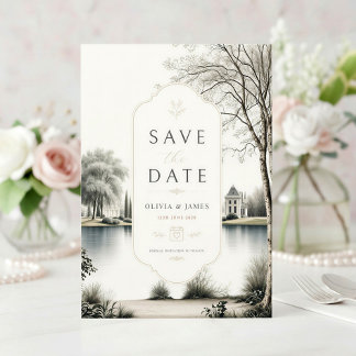 Französische Château-Geheimgarten-Hochzeit  Save The Date