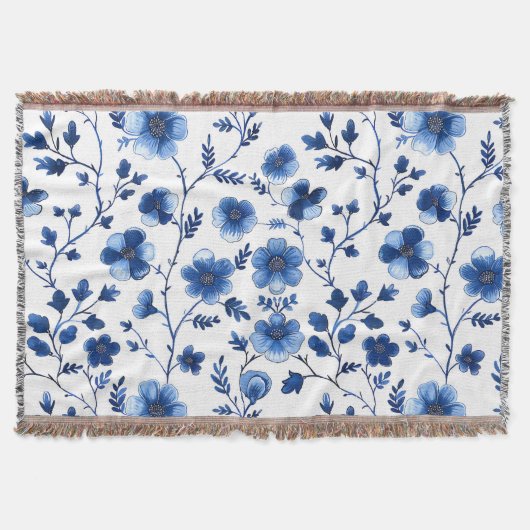 Französische Cottagecore Blaue Blumenmuster Tasche Decke (Vorderseite)