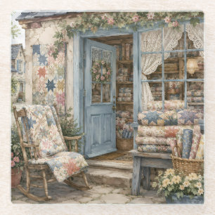 Französische Cottagecore-Quiltshop-Wasserfarbe Glasuntersetzer