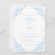 Französische Country-Blau-Filigran-Hochzeitseinlad