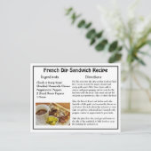 Französische Dip Sandwich-Rezept-Karte Postkarte (Stehend Vorderseite)