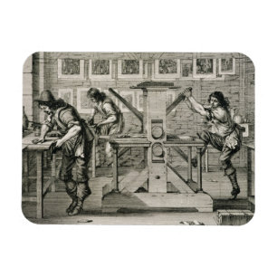 Französische Druckerpresse, 1642 (Gravur) Magnet