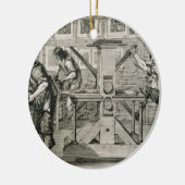 Französische Druckmaschine, 1642 (Stich) Keramik Ornament (Links)