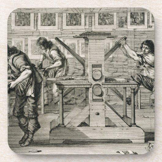 Französische Druckmaschine, 1642 (Stich) Untersetzer (Vorderseite)