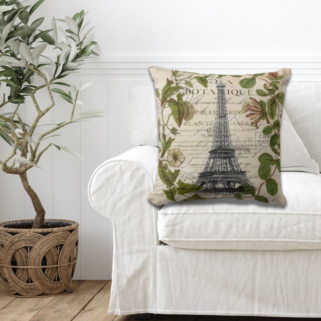 Französische Efeu-Blätter (Paris eiffel) Kissen (french botanical ivy leaves paris eiffel tower throw pillow)