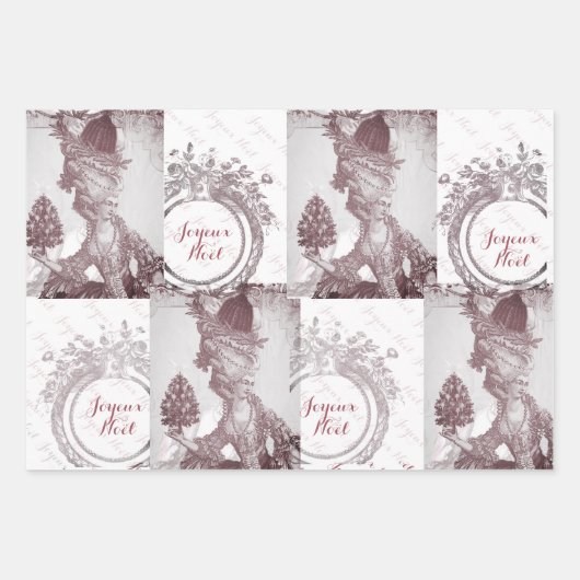 Französische Eleganz Marie Antoinette Joyeux Weihn Geschenkpapier Set (Vorderseite 3)
