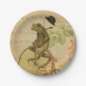 Französische Ephemera Frog Riding Bicycle Rose Pappteller (Vorderseite)