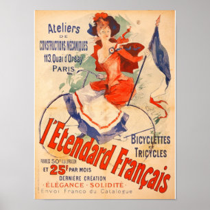 Französische Fahrradlerin Vintage Kunst drucken Poster