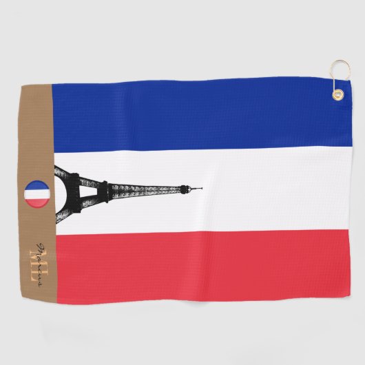 Französische Flagge & Eiffel, Frankreich mit Monog Golfhandtuch (Horizontal)