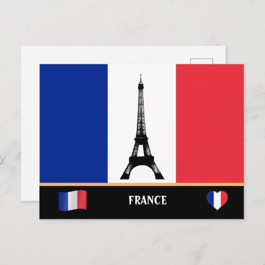 Französische Flagge & Eiffelturm Paris / Frankreic Postkarte (Vorne/Hinten)