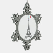 Französische Flagge Eiffelturm Paris Weihnachtssch Schneeflocken Zinn-Ornament (Links)