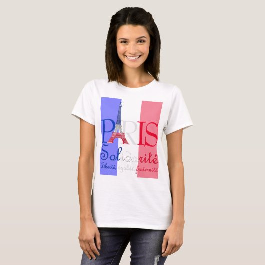 Französische Flagge Eiffelturm Solidarité Liberté T-Shirt (Vorne ganz)