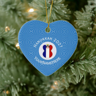 Französische Flagge Hanukkah Engel Name Jahr Herz Keramik Ornament