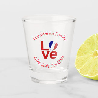 Französische Flagge Rote Buchstaben LOVE Personali Schnapsglas