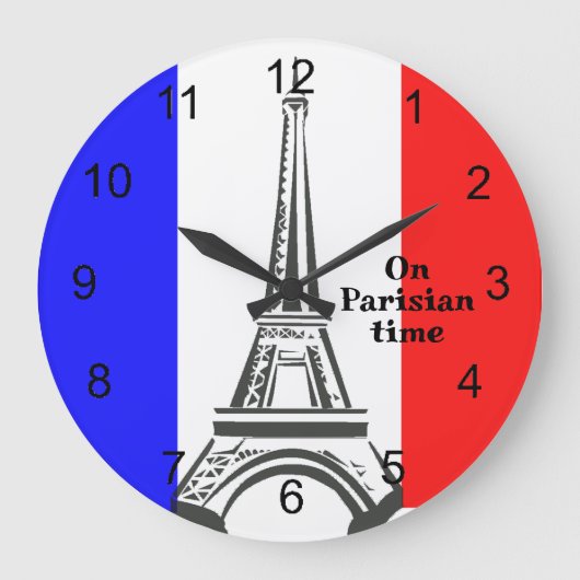 französische Flagge und Eiffelturm-Design-Uhr Große Wanduhr (Vorderseite)