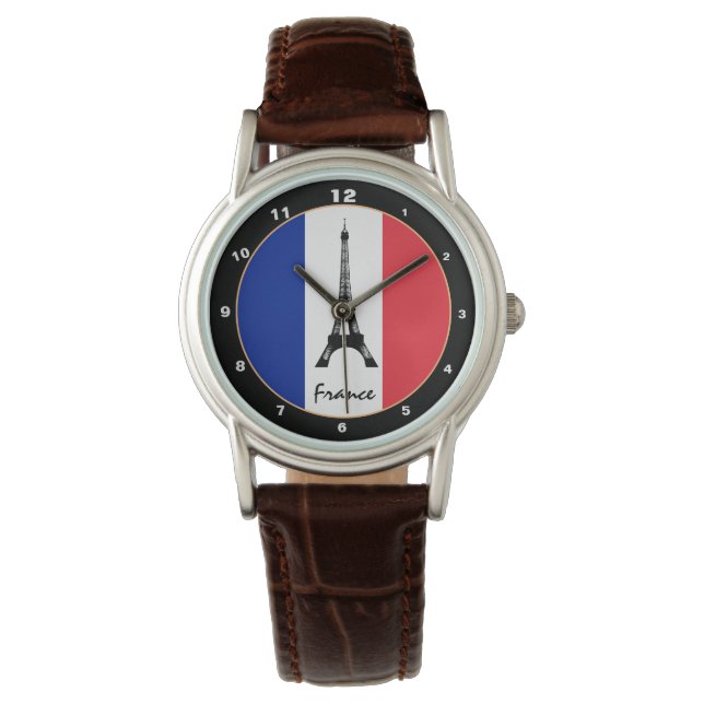 Französische Flagge und Eiffelturm - Frankreich /S Armbanduhr (Vorderseite)
