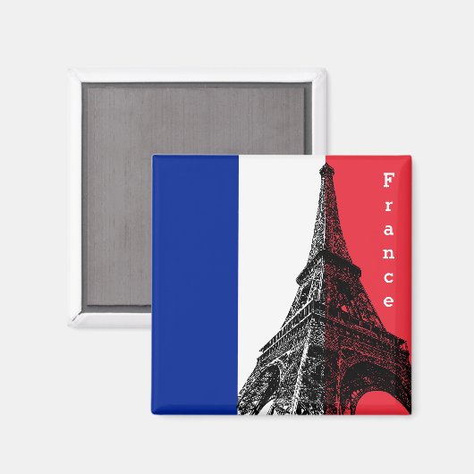 Französische Flagge und Eiffelturm - Frankreich /S Magnet (Vorderseite/Rückseite)