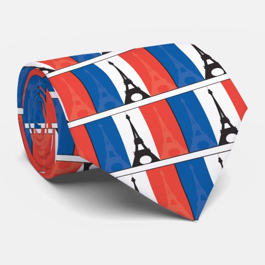 Französische Flagge und Eiffelturm Krawatte (Gerollt)
