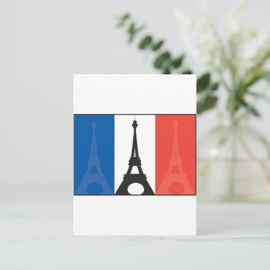 Französische Flagge und Eiffelturm Postkarte (Stehend Vorderseite)