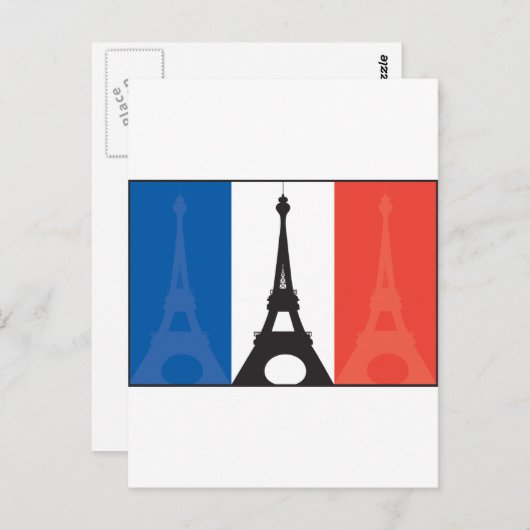Französische Flagge und Eiffelturm Postkarte (Vorne/Hinten)