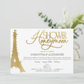 Französische Flitterwochen in Paris Eiffel Paare D Einladung (Stehend Vorderseite)