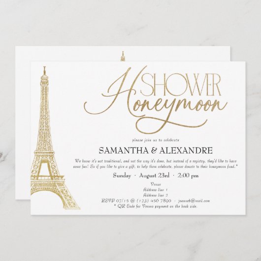 Französische Flitterwochen in Paris Eiffel Paare D Einladung (Vorne/Hinten)