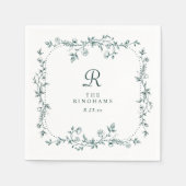 Französische Floral Smaragdgrüne Monogramm-Hochzei Serviette (Vorderseite)
