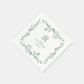 Französische Floral Smaragdgrüne Monogramm-Hochzei Serviette (Ecke)