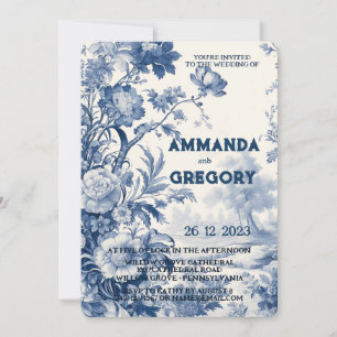 Französische Floral Toile Blau Einladung