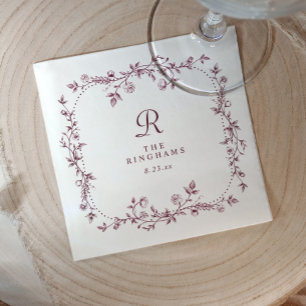 Französische Florale Dunkle Weinrote Monogramm-Hoc Serviette