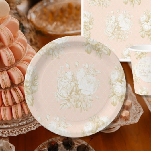 Französische florale Elegante Toile Rosa Gold Dusc Pappteller