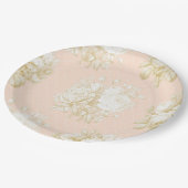 Französische florale Elegante Toile Rosa Gold Dusc Pappteller (Schrägansicht)