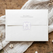 Französische Florale Lavendel Lila Monogramm Hochz Quadratischer Aufkleber