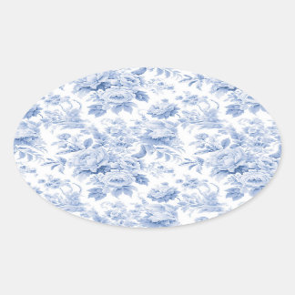 Französische florale Toile-Blau Ovaler Aufkleber