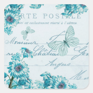 Französische florale Vintage-Aufkleber mit blauen Quadratischer Aufkleber