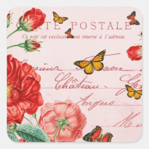 Französische florale Vintage-Aufkleber mit roter B Quadratischer Aufkleber