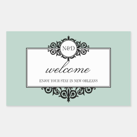 Französische Frame Blue Monogramm aus der Stadtges Rechteckiger Aufkleber (Vorderseite)