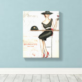 Französische Frau trinkt Roten Wein Leinwanddruck (Insitu (Holzboden))