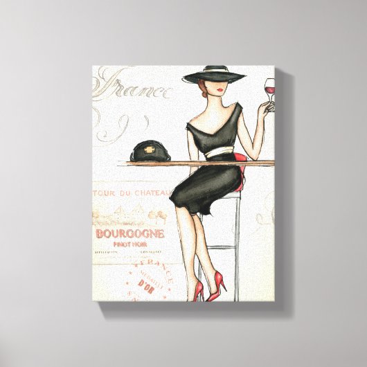 Französische Frau trinkt Roten Wein Leinwanddruck (Vorderseite)