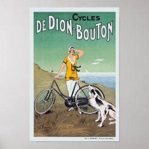 Französische Frau W/Bicycle u. Hund durch den Poster