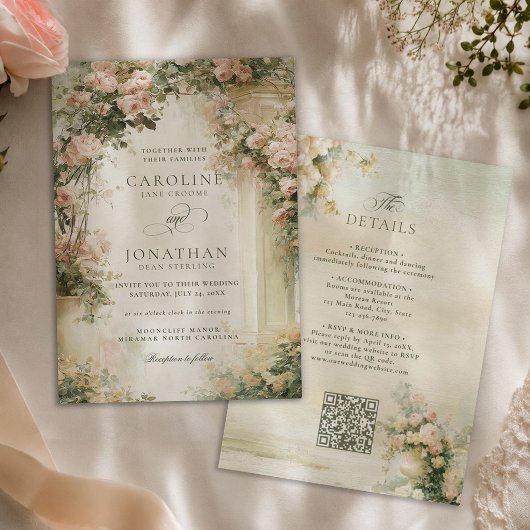 Französische Garten-Regency-QR-Code-romantische Ho Einladung