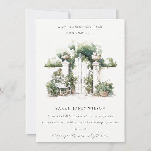 Französische Gartenlandschaft Wasserfarbenes Foto  Einladung (Vorderseite)