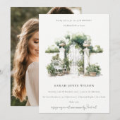 Französische Gartenlandschaft Wasserfarbenes Foto  Einladung (Vorne/Hinten)