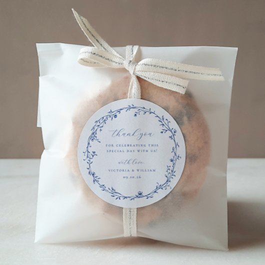 Französische Gastgeschenk Hochzeit Blauer Botanisc Runder Aufkleber