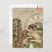 Französische Girl-Rose Vintage Postkarte (Vorne/Hinten)