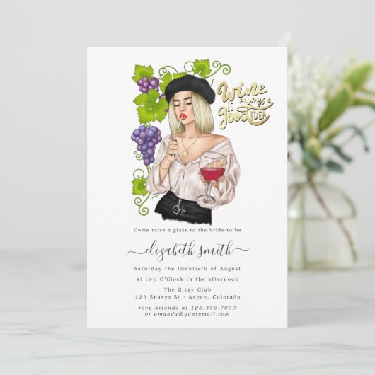 Französische Girl Wine Degustation Bridal Dusche E Einladung (Stehend Vorderseite)