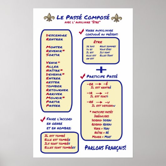 Französische Grammar Passe Compose Etre Poster (Vorne)