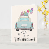 Französische Gratulation zum Hochzeitstag Blue Car Karte (Gelbe Blume)
