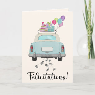 Französische Gratulation zum Hochzeitstag Blue Car Karte